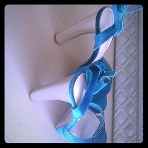 High heeled teal heels